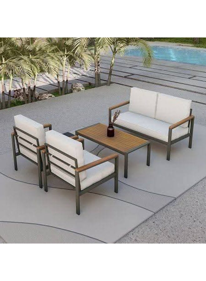 Outdoor Metal Patio Set – 1 Sofa, 2 Chairs & 1 Table, Waterproof Fabric Seating, Durable Metal Frame, Perfect for Garden, Balcony & Terrace - Image 1